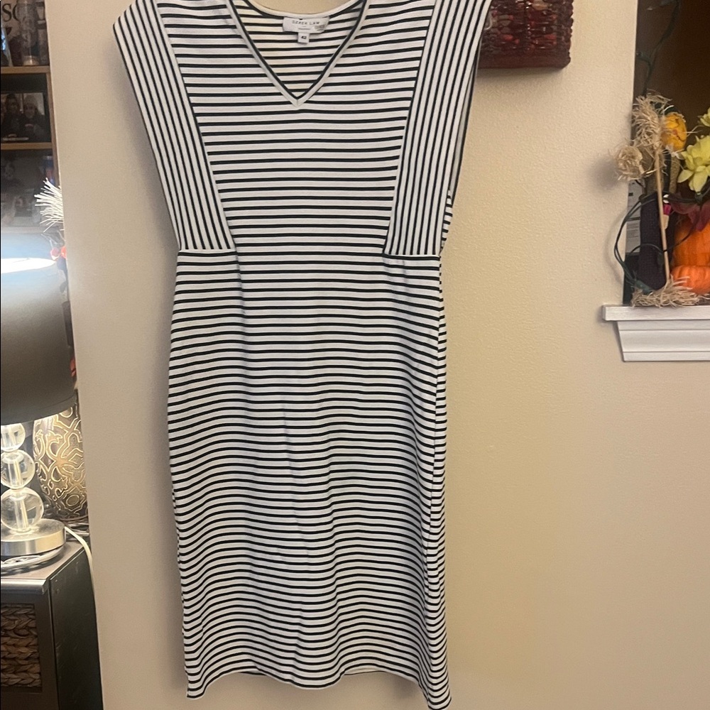 Derek Lam Collective Striped V-Neck Dress, SZ US 6, IT 42, Black and white